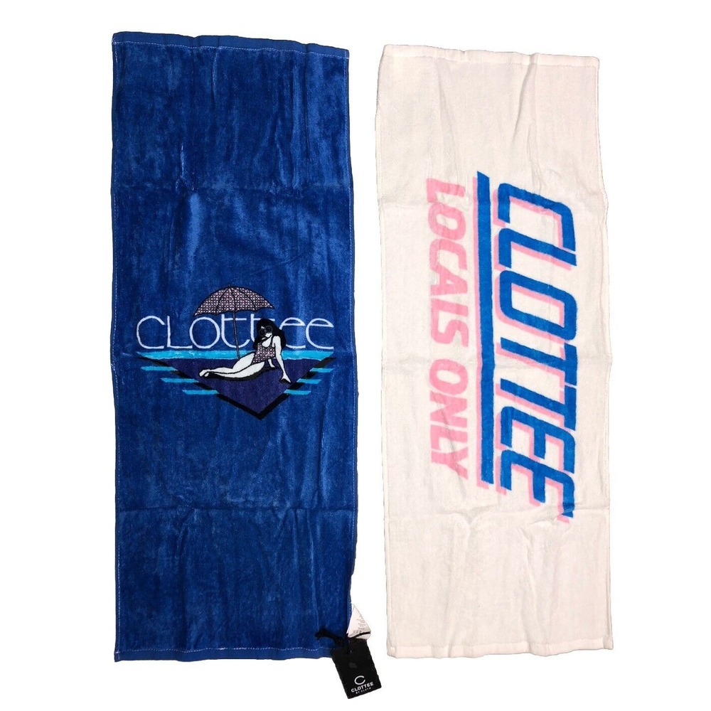 Clottee‎ By Clot Sport Towel Set Of 2 Gym Fitness Yoga Blue White 33x14" NEW